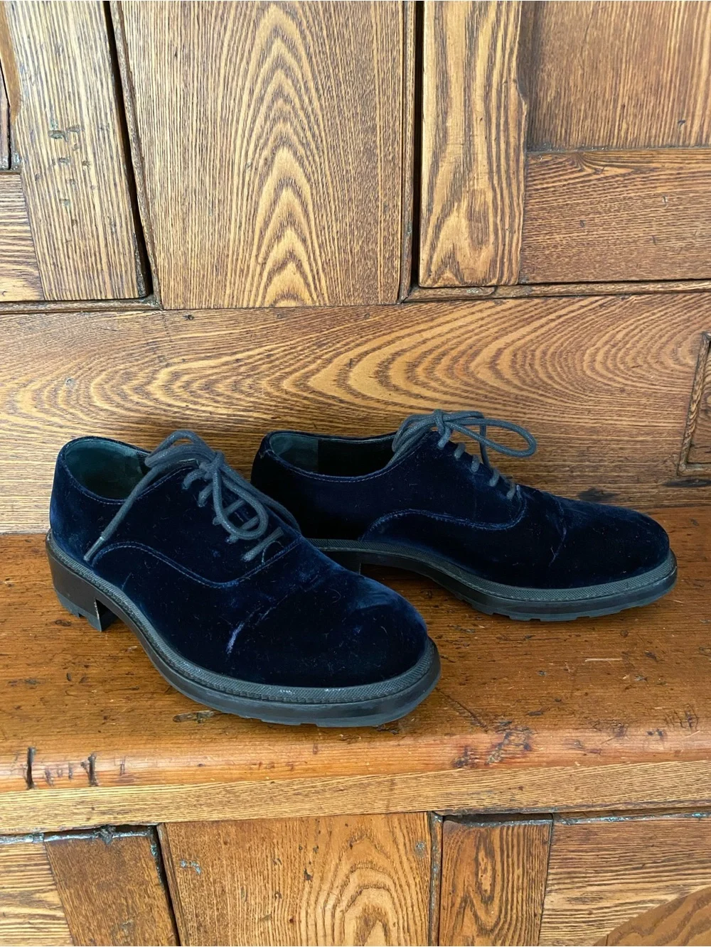Jil Sander 35 navy blue velvet Oxford chunky sole shoes